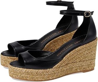 Stuart Weitzman Nudistia Sandals Women Black Wedge Heel Espadrille HTAT1050