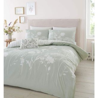 Catherine Lansfield Catherine Lansfield Meadowsweet Floreale Copripiumino, Policotone, Bianco/Grigio, UK Super King Duvet Set