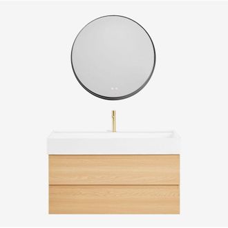 Sklum Conjunto De Mueble De Ba&ntilde;o En Madera Y Chapa De Fresno Con Lavabo Integrado Ona Sklum