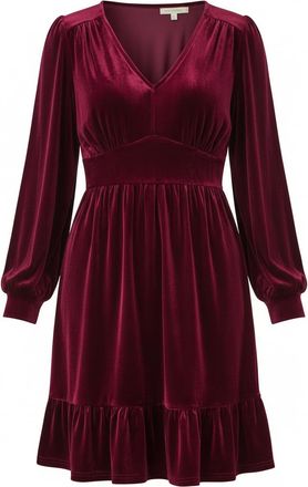 Yumi Burgundy Velvet Long Sleeve Skater Dress (UK, Numeric, 12, Regular, Regular, Burgundy)