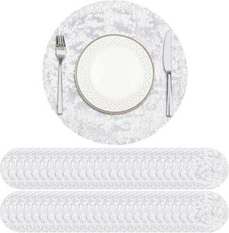 OEM 30 Manteles Individuales Redondos Con L&aacute;mina Plateada Y Malla Brillante, Ideales Para Mesas De Comedor, Fiestas Y Decoraci&oacute;n. 33 Cm X 33 Cm