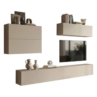 Dmora Pared Modular Gate, Mueble De Sala, 5 Estantes, Apertura De Puerta, Beige