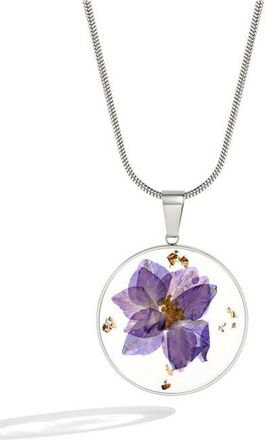 Mint & Lily Pressed Birth Flower Necklace in Silver /June Rose at Nordstrom