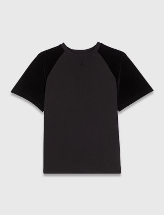 Maje Velvet-sleeved T-Shirt - Black - Maje