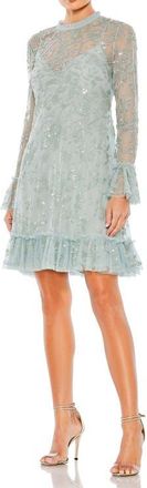 Mac Duggal Sequin Long Sleeve Mini Dress in Seafoam at Nordstrom, Size 10
