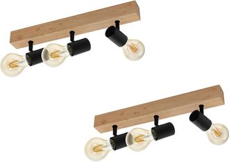 Loops 2 PACK Wall Light Colour Brown Wood Back Plate Black Bulb Holder Bulb E27 3x60W