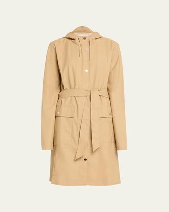 Rains Curve Belted Trench Coat with Drawstring Hood
