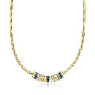 Ross-Simons 14kt Yellow Gold-Plated Rondelle Necklace With Simulated Tonal-Blue and White Gemstones
