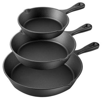 MegaChef Pre-Seasoned 3 Piece Cast Iron Skillet Set in Black at Nordstrom