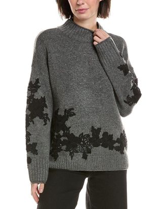Vince Camuto Floral Embellished Mock Neck Sweater