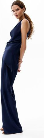 H&M Straight Cr&ecirc;pe Trousers in Navy Blue at Nordstrom, Size X-Small