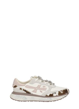 Premiata White Lauryn 8456k Crystal-Embellished Suede Leather Sneakers