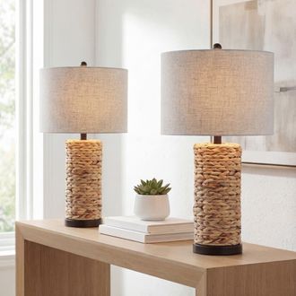 Jonathan Y Designs Elicia 25 1-Light Coastal Water Hyacinth LED Table Lamp in Natural at Nordstrom