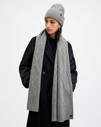 AllSaints Wool Laurie Cable Knit Brushed Scarf, Size: One Size