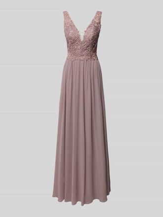 Mascara Abendkleid mit floralen Stickereien in Mauve, Größe 32