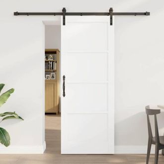 vidaXL Puerta Corredera Vidaxl Con Juego De Herrajes Blanca 78x202 Cm Madera Maciza De Pino