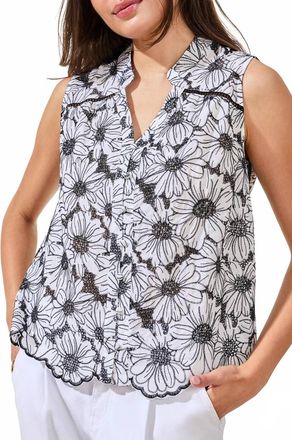 Tribal Sleeveless Button Front Blouse In White/black