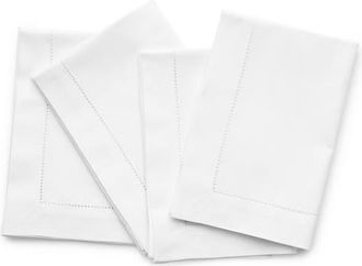 Solino Home Cotton Linen Hemstitch Dinner Napkins Set of 4, 20 x 20 Inch for Dining Table, Holiday and Everyday Table Decor in White at Nordstrom