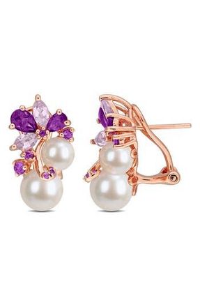 Delmar 6-8.5mm Cultured Freshwater Pearl & Gemstone Cluster Earrings in Purple at Nordstrom Rack
