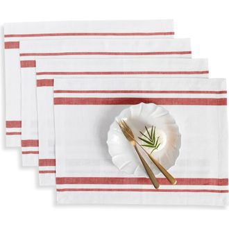 Solino Home Linen Placemats - French Stripe, 14 x 19 in Red And White at Nordstrom, Size Medium