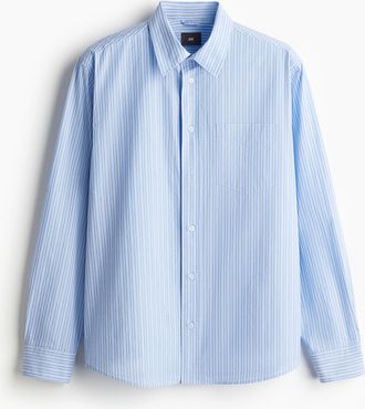 H&M Popelinehemd in Regular Fit - Hellblau/Gestreift