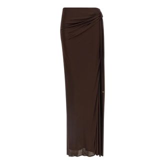 Elisabetta Franchi Rok in glanzende viscose jersey stof - Dames - Maxi Rokken - Bruin - S - Rokken