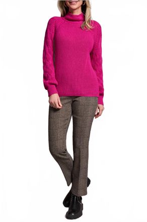 Tribal Long Sleeve Cable Mock Neck Sweater In Pink Flambe