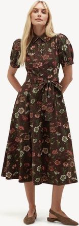 Hobbs London Hester Floral Embroidered Shirt Dress in Brownmulti at Nordstrom, Size 12