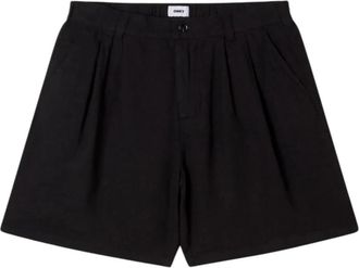 Obey Foster Linnen Short met Plooien - Heren - Korte Broeken - Zwart - L - Linnen - Korte Broeken