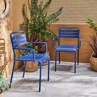 Sweeek Sill&oacute;n de jard&iacute;n bistr&oacute; de acero, set de 2, azul el&eacute;ctrico