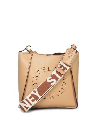 Stella McCartney Beige Crossbody Bag With Maxi Logo Lettering On The Front And Shoulder Strap With Logo Lettering In Ecoleather Woman