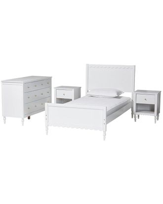 Baxton Studio Roni Modern Scalloped 4pc Twin Bedroom Set with 2 Nightstands