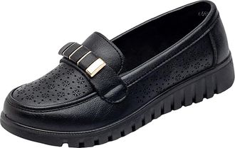 Generic Womens Classic Comfort Leather Penny Loafers, Leather Wide Width Casual Dress Shoes for Women Mocasines Low Wedge (Black,6.5)