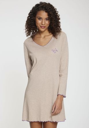 s.Oliver Nachthemd S.OLIVER, Damen, Gr. 32/34, N-Gr, braun (nougat meliert), Rippstrick, Obermaterial: 60% Baumwolle, 40% Polyester, meliert, bequem kurz, V-Au