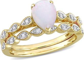 Mimi & Max 3/5 CT TGW Opal and Diamond Accent Vintage Design Bridal Ring Set in 10K Yellow Gold