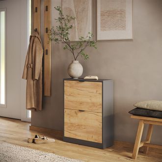 Vicco Zapatera Abatible Gizmo, Roble Dorado/antracita, 59 X 77.6 Cm Con 2 Compartimentos, Vicco