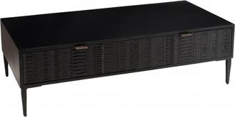 Macabane Mesa de centro de madera de mango negro con 2 cajones y patas de metal