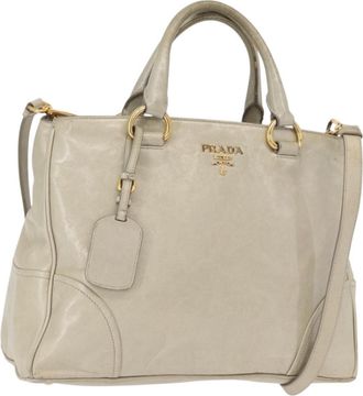 Prada Tote Vitello Daino Vitello Daino Beige Leather Handbag (Pre-Owned)