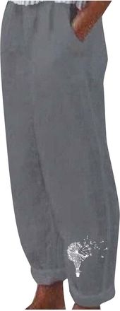 Generic Womens Casual Cotton Linen Pants Lightweight Summer Relax Fit Elastic Straight Solid Lounge Long Trousers Sweatpants,M