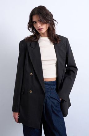 Topshop Pinstripe Double Breasted Blazer in Brown at Nordstrom, Size 14 Us