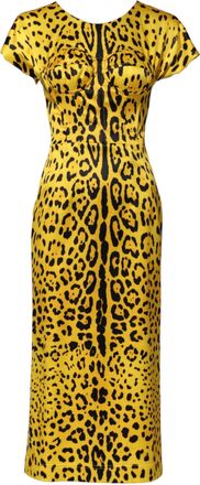 Dolce & Gabbana Womens Yellow Polyester Leopard Midi Sheath Dress And Elastane
