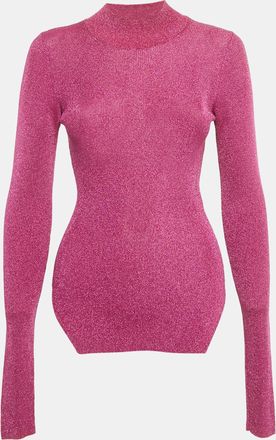 MUGLER Pink Lurex Rib Knit Mock Neck Pullover S