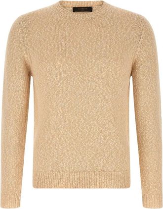 Zanone Gebreide katoenen trui - Heren - Ronde hals truien - Beige - XL - Katoen - Truien & Vesten