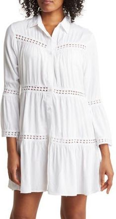 Boho Me Lace Stripe Bell Sleeve Dress in White at Nordstrom Rack, Size Medium