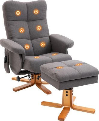 HOMCOM Homcom Sill&oacute;n Relax Reclinable Con Reposapi&eacute;s Con 10 Puntos De Masaje Funci&oacute;n Reclinable Giratorio 360&deg; Mando A Distancia Bolsillo Lateral Para Sal&oacute;n