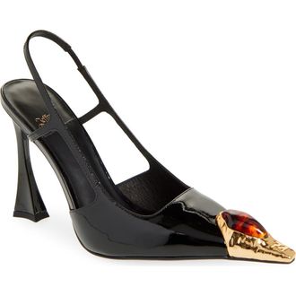 Jeffrey Campbell Sorcerer Pointed Toe Slingback Pump in Black Patent Gold Brown at Nordstrom, Size 8.5