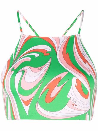 Pucci Vortici-Print bikini top - women - Recycled Nylon - S - Green