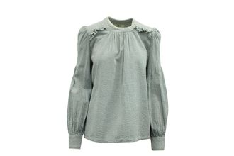 BA&SH Ba & Sh Stripe Ruffled Shirt in Blue and White Cotton