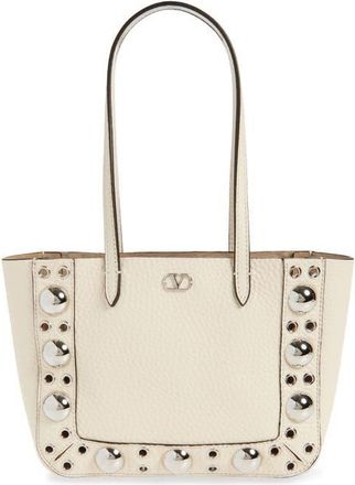 Valentino Garavani Mini Nellcôte Grommet Leather Tote in Light Ivory at Nordstrom