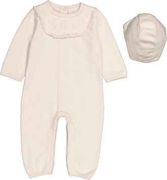 Chlo&eacute; Floral-Embroidered Knitted Babygrow Set, Size 9M